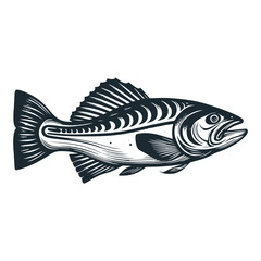 Wall Mural - The Tuna fish logo. Black white vector illustration.
