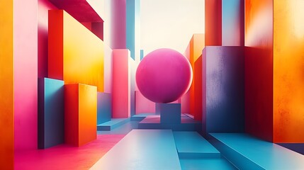 Poster - Vibrant 3D Abstract Geometric Artwork with Depth for Text Overlay