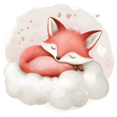 Cute little fox watercolor cartoon illustration isolated on a white background