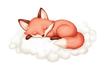 Wall Mural - Cute little fox watercolor cartoon illustration isolated on a white background