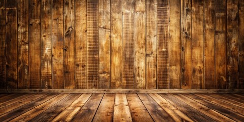Poster - Vintage wooden background with textured old wall and floor in brown color