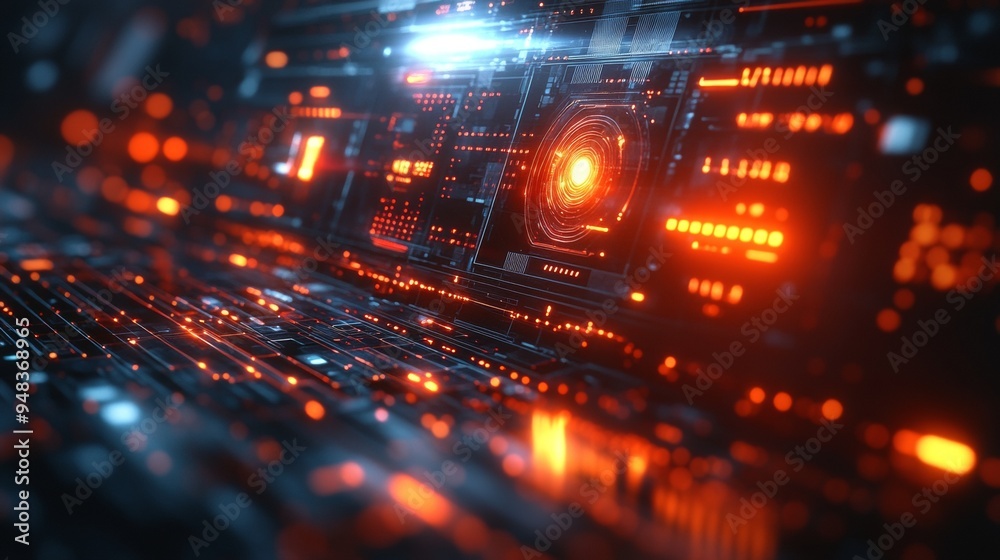 Holographic Futuristic Bank Logo with Digital Tech Symbols