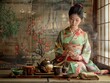 © Riz - Woman in Traditional Japanese Clothing Preparing Tea Ceremony
