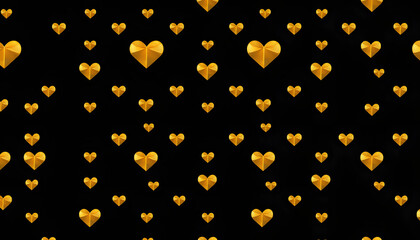 abstract seamless mini golden heart pattern on black color background isolated with white highlights, png