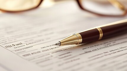 Poster - A close-up of a document outlining insurance coverage details, with a pen and glasses.
