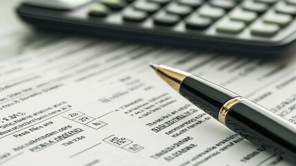 Poster - A close-up of a document showing insurance premium amounts, with a calculator and pen nearby.