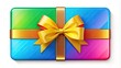 © Man888 - Colorful gift card icon with a bow and golden ribbon wrapped around it, symbolic of appreciation, gratitude, and festive giving on a white background.