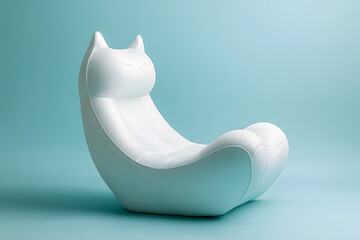 Soft white chair in the shape of a cat furniture modern design, isolated on background