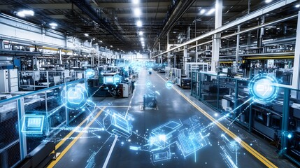 Poster - streamlined smart factory floor with iot enabled machinery and automation for efficient production a