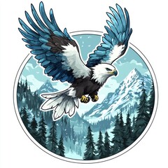 Wall Mural - Majestic Eagle Soaring Over Snowy Mountains