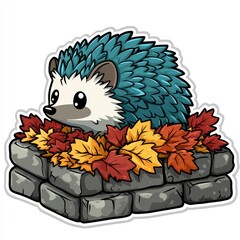 Canvas Print - Cute Hedgehog with Autumn Leaves