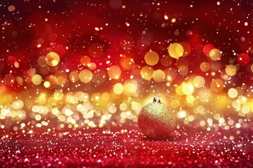 Wall Mural - Shiny gold bauble on red glitter