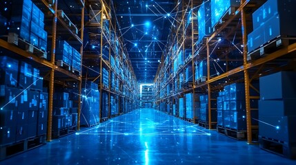 Poster - Photograph showcasing an IoT enabled smart warehouse with advanced automated inventory management systems