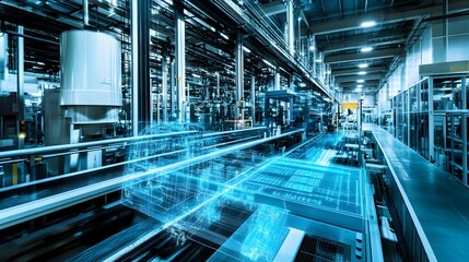 Poster - photograph showcasing the advanced iot controlled production process of a modern smart factory optim