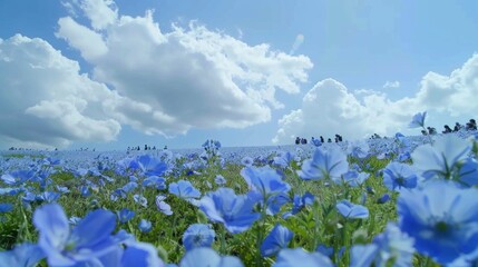 Poster - A field of blue flowers stretches under a bright, sunny sky.