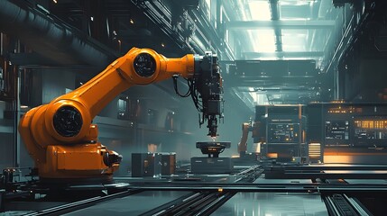 Poster - photograph showcasing the autonomous of iot powered high tech machinery in a state of the art smart 