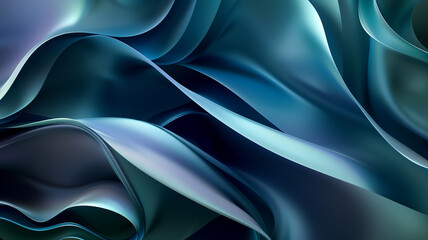 Wall Mural - dark blue and cyan gradient iridescent 3D ribbon running through it, creating a sleek and modern abstract design. The colors blend elegantly for a striking visual effect.