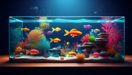 Fish tank teeming with colorful fish.