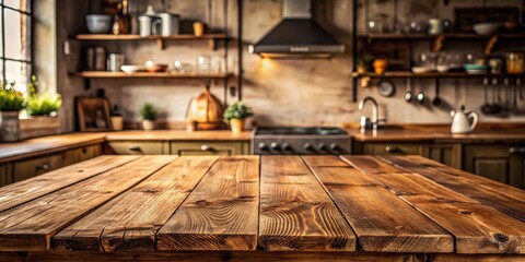 Poster - Rustic wooden kitchen table with a clean, scrubbed surface
