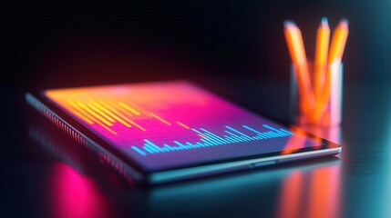 Poster - Tablet with Data Analysis Chart and Pencils