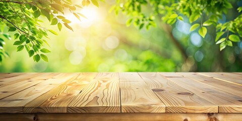 Leinwandbilder - Top view of light wooden table with nature pattern on abstract background