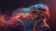 © Рудой Максим - A person immerses in a colorful virtual reality experience, surrounded by vibrant abstract visuals during a creative technology event