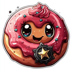 Wall Mural - Cute Donut Character with Star Badge