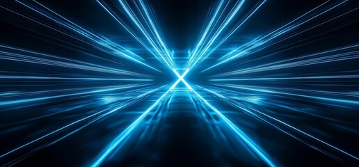 Poster - A blue laser light glistening off the concrete in an alien sci fi futuristic tunnel garage hallway gate background rendered for virtual reality