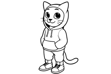 Poster - cute cartoon cat is wearing white hoodie vector illustration