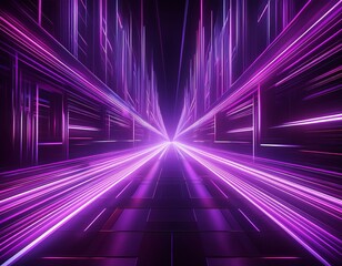 Wall Mural - Purple neon light stripes radiating from the against a dark background
