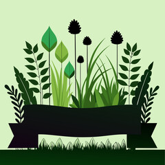 Poster - meadow silhouettes with-grass plants vector illustration