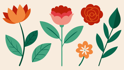 Poster - flower and leaf collection vector illustration