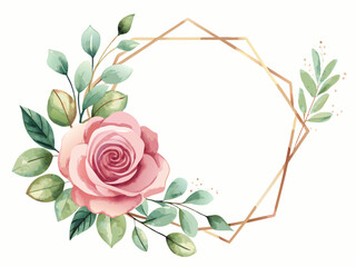 Poster - watercolor flower frame rose eucalyptus template vector illustration