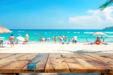 Canvas Print - Wooden table on beach