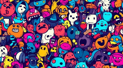 Poster - multicolor, cartoon style, seamless tiles. endless and repeat print.