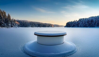 Poster - Snow-covered podium on a frozen lake.