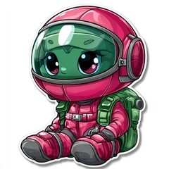 Poster - Cute Astronaut Cartoon Character Wearing Pink Spacesuit with Backpack