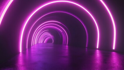 Poster - Figure in neon light against dark tunnel. Laser glow.