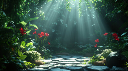 Wall Mural - Sunbeams in Jungle.