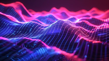 Poster - A digital artwork showcasing frequency signal waves, with sharp, crisp lines in varying amplitudes, represented in neon colors, creating a futuristic and high-tech atmosphere