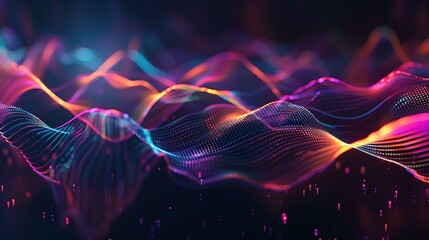 Aufkleber - A visual representation of frequency signal waves, displaying multiple sine waves in various colors, smoothly oscillating across a dark background with glowing edges to emphasize the rhythm