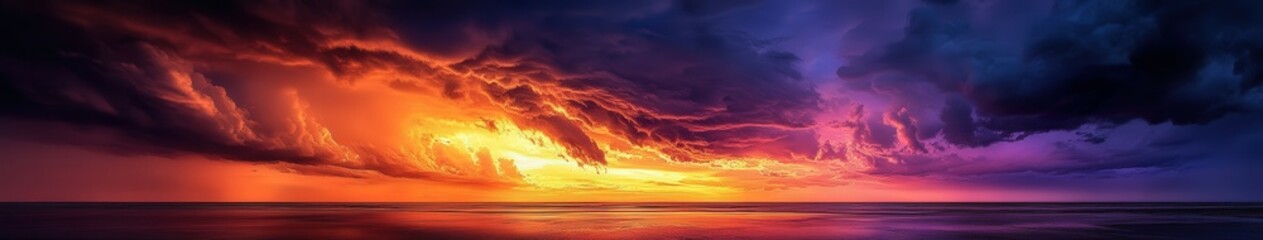 Canvas Print - Vibrant sunset over the ocean with dramatic clouds and colors