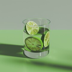 Sticker - A glass of water with three lime slices.