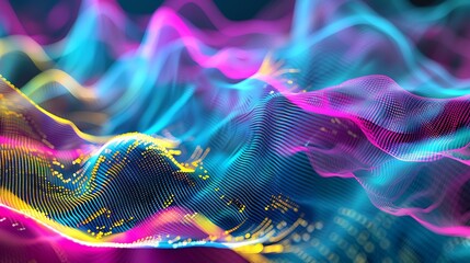 Poster - An abstract image of signal waves, where smooth, continuous lines in shades of cyan, magenta, and yellow intersect and diverge, forming a complex network that symbolizes the transmission of