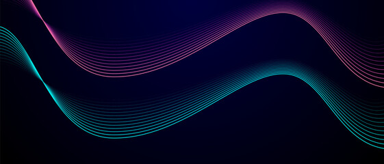 Poster - Colorful flowing wavy lines shiny moving lines design element on dark background