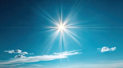 Bright sun shining in clear blue sky with a few clouds. Perfect weather and sunlight for outdoor activities or relaxation.