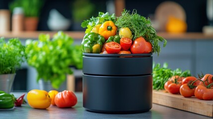 Fresh vegetables in a modern kitchen setting, showcasing vibrant colors and healthy ingredients for culinary inspiration.