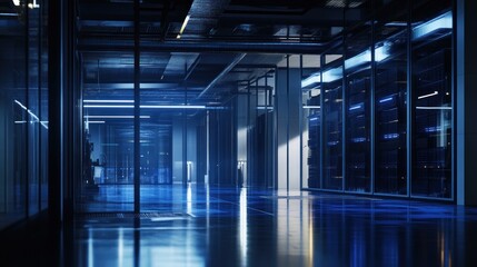 Wall Mural - Modern Server Room with Blue Lighting