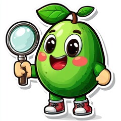 Wall Mural - Cute Guava Cartoon Character Holding a Magnifying Glass