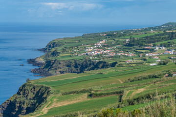 Canvas Print - Coastal view with blue Atlantic Ocean at Ponta da Ferraria, Ponta Delgada, Azores